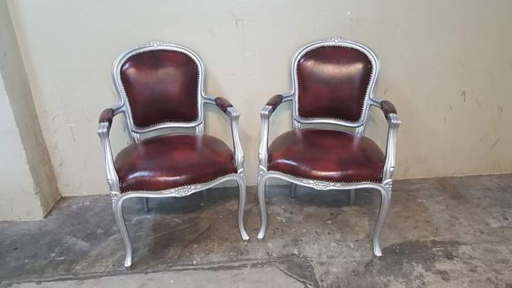 Reupholstered brown chairs with new foam added