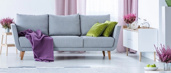 Modern grey sofa showcasing stylish living room furniture